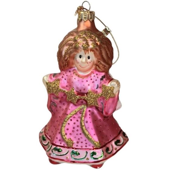 Fitz and Floyd Glass Pink Girl Angel Ornament Holiday Christmas 5” Tall ~ 2004 - Picture 4 of 11